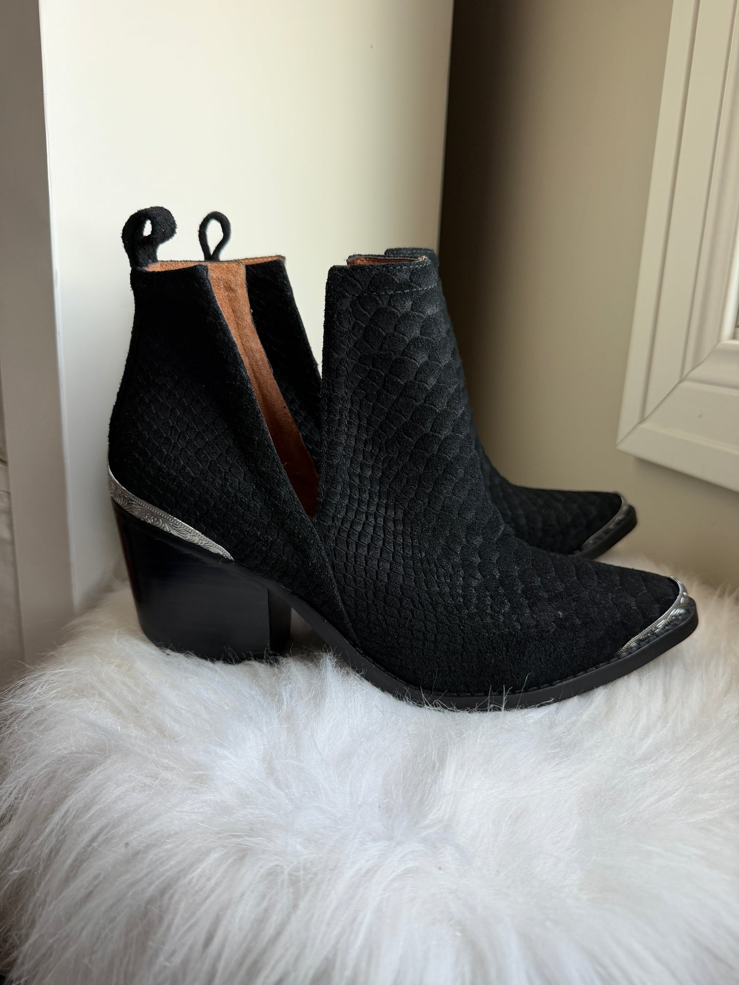 Jeffrey Cambell snake print boots